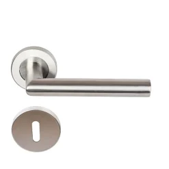 Klose Besser Paire de Poignées de porte sur Rosaces Rondes " Elsa Angle Vif " inox 304 - +1 Paire de rosaces à trou de clé