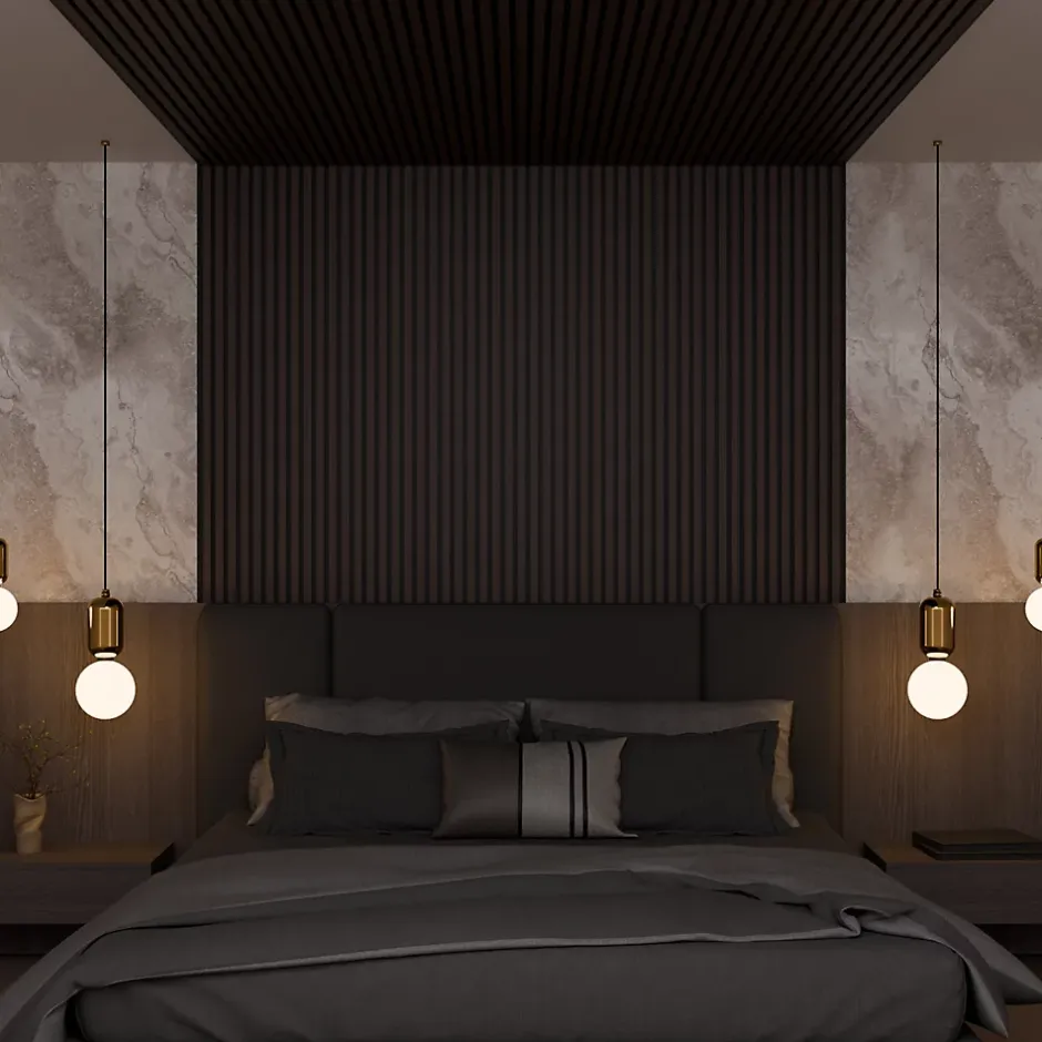 Ps Global Company Panneau Acoustique 11mm - Noyer Foncé - Feutrine Noire - 240x60cm - Lot de 4