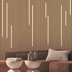 Silamp Panneau Acoustique Mural Tasseaux Noyer, Fond Noir - Échantillon 15x12 cm -