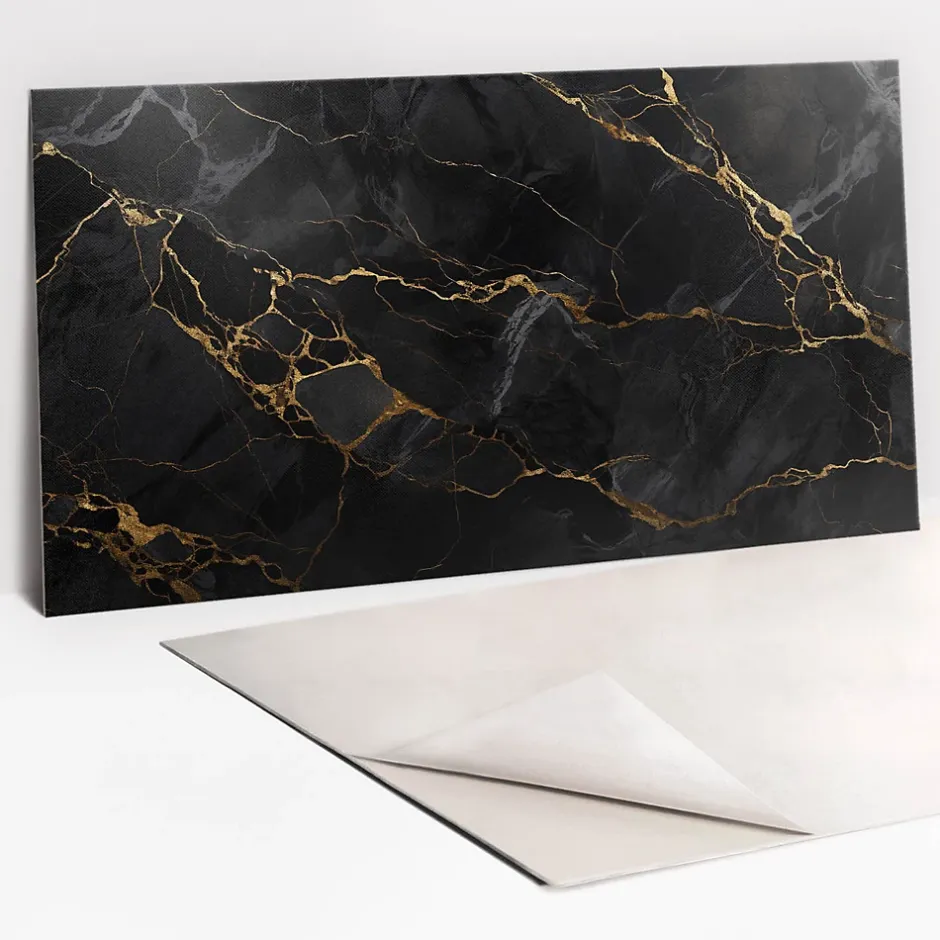Panneau autocollant 100x50 cm Marbre foncé et or 1 pcs-Tulup Best
