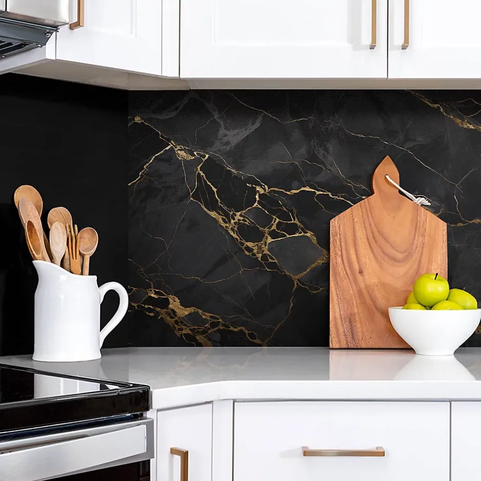 Panneau autocollant 100x50 cm Marbre foncé et or 1 pcs-Tulup Best
