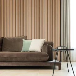 Foge Panneau Boa en MDF fond noir, tasseaux décor chêne Saragosse L. 280 x l 60 cm, ép. 2,1 cm