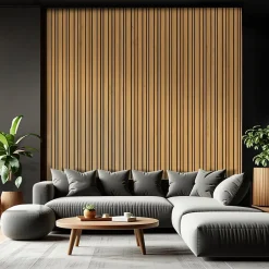 Foge Panneau Boa en MDF fond noir, tasseaux décor chêne Saragosse L. 280 x l 60 cm, ép. 2,1 cm