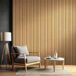 Foge Panneau Boa en MDF fond noir, tasseaux décor chêne Saragosse L. 280 x l 90 cm, ép. 2,1 cm