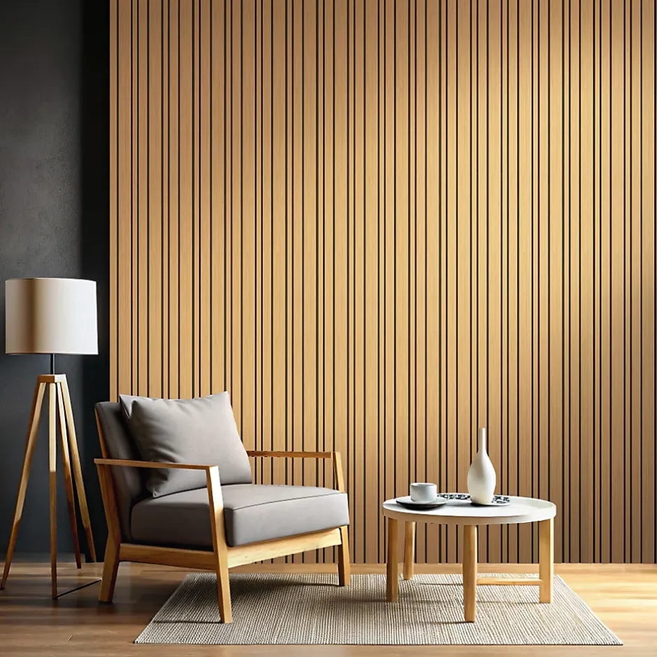 Foge Panneau Boa en MDF fond noir, tasseaux décor chêne Saragosse L. 280 x l 90 cm, ép. 2,1 cm