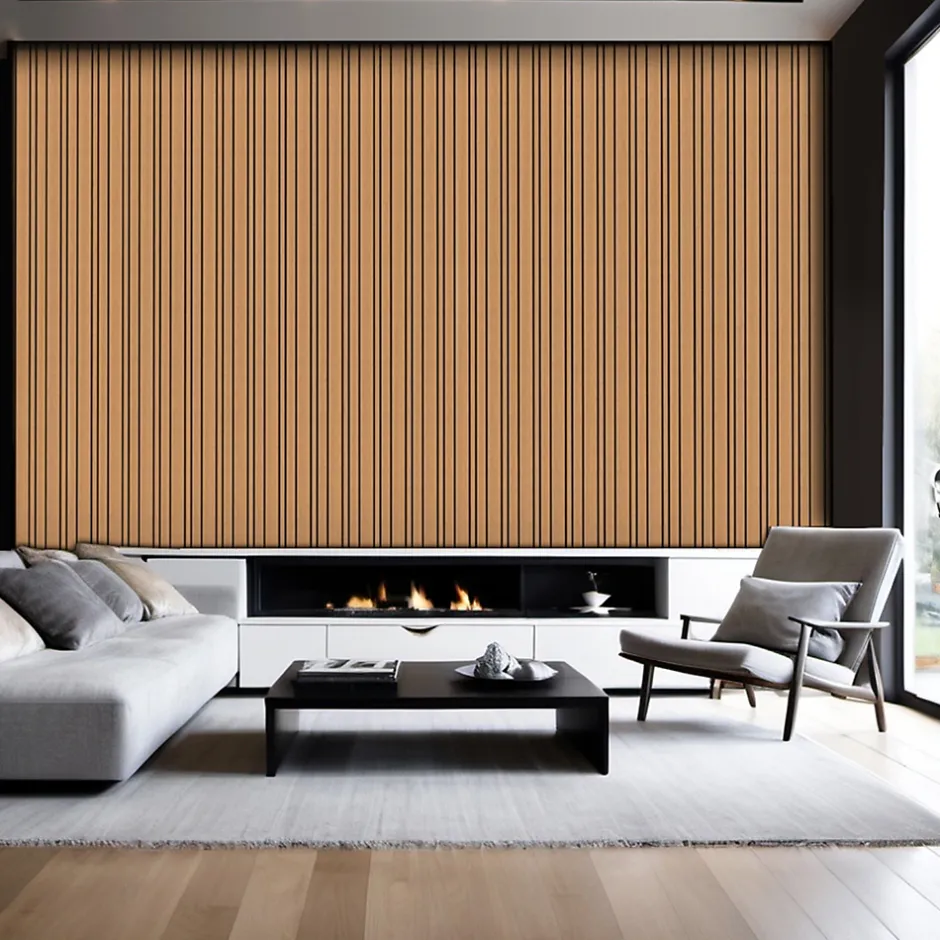 Foge Panneau Boa en MDF fond noir, tasseaux décor chêne Saragosse L. 280 x l 90 cm, ép. 2,1 cm