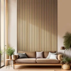 Foge Panneau Boa en MDF fond noir, tasseaux décor chêne Saragosse L. 280 x l 90 cm, ép. 2,1 cm