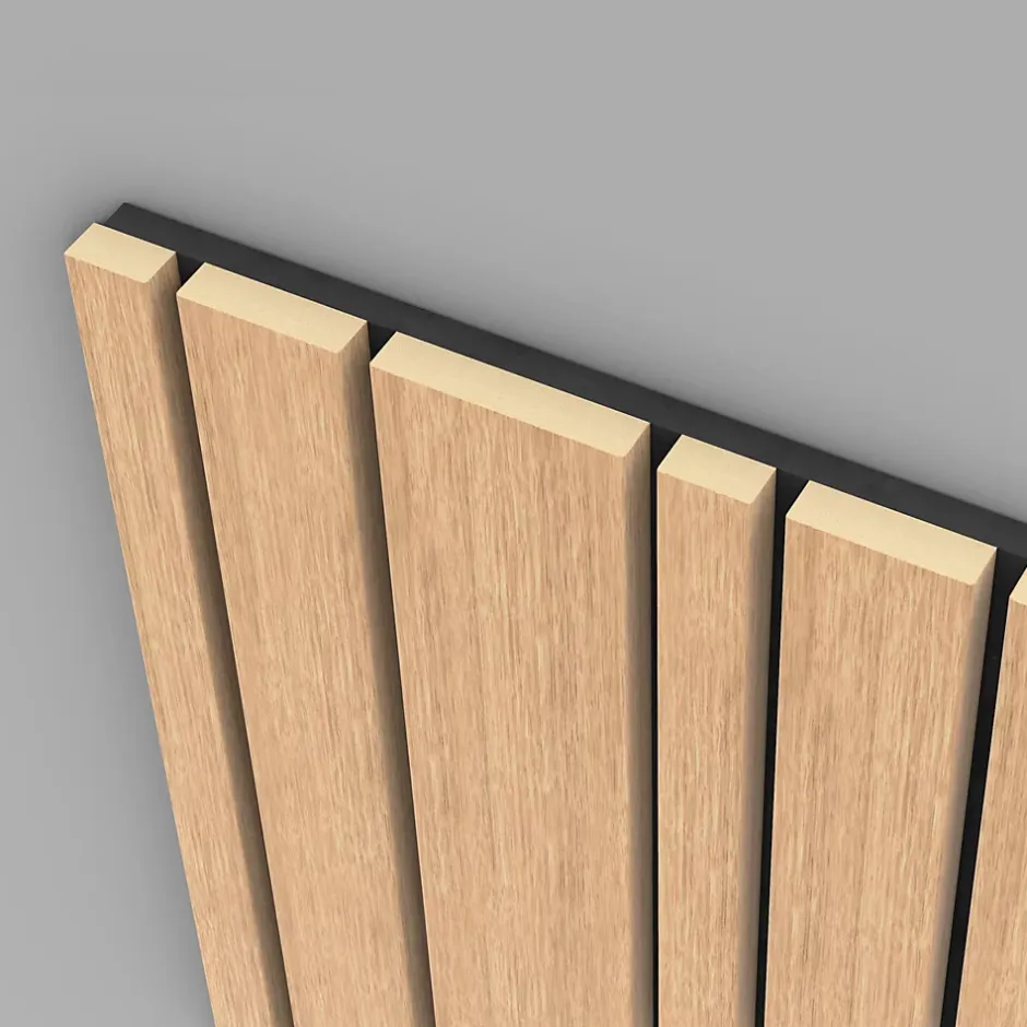 Foge Panneau Boa en MDF fond noir, tasseaux décor chêne Saragosse L. 280 x l 90 cm, ép. 2,1 cm