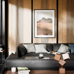 Panneau décoratif à lamelles Python en mdf imitation chêne fond noir 275X60 cm-Radex Outlet