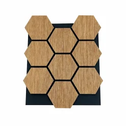 Divina Home Panneau décoratif bois MDF motif hexagonal/feutre PET, lot de 12 (62x76cm), mural insonorisant, chêne