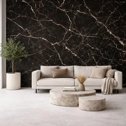 Panneau décoratif en grès cérame effet marbre, lot de 6 pièces, revêtement mural PVC 4,3 m², finition UV, 120x60 cm, marbre noir-Divina Home Discount