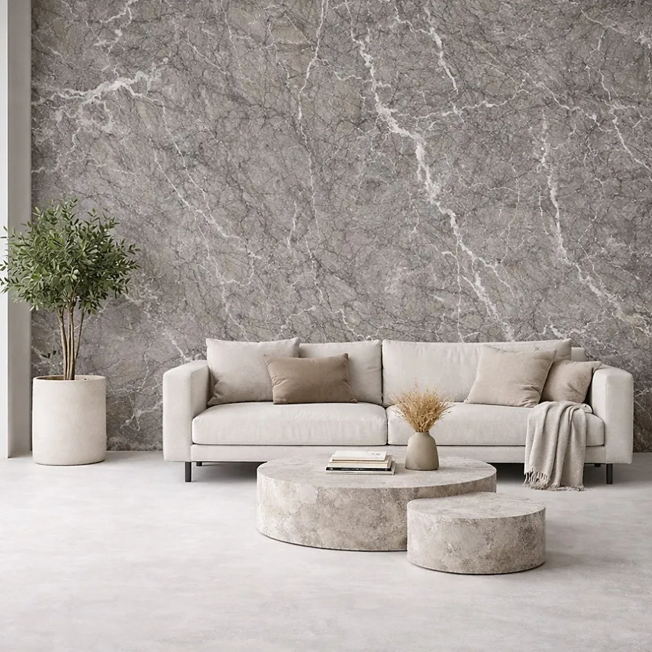 Divina Home Panneau décoratif en grès cérame effet marbre, lot de 6 pièces, revêtement mural PVC 4,3 m², finition UV, 120x60 cm, marbre gris