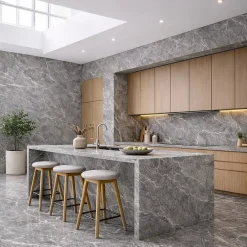 Divina Home Panneau décoratif en grès cérame effet marbre, lot de 6 pièces, revêtement mural PVC 4,3 m², finition UV, 120x60 cm, marbre gris