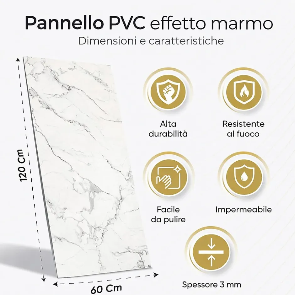 Divina Home Panneau décoratif en grès cérame effet marbre, lot de 6 pièces, revêtement mural PVC 4,3 m², finition UV, 120x60 cm, marbre gris