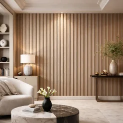 Divina Home Panneau décoratif en PVC imitation lattes de bois, lot de 10 pièces, 120x30 cm, revêtement mural chêne