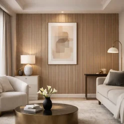 Divina Home Panneau décoratif en PVC imitation lattes de bois, lot de 10 pièces, 120x30 cm, revêtement mural chêne