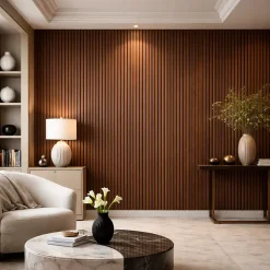 Panneau décoratif en PVC imitation lattes de bois, lot de 10 pièces, 120x30 cm, revêtement mural noyer clair-Divina Home Outlet