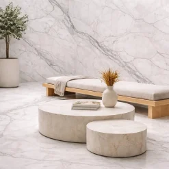 Divina Home Panneau décoratif grès cérame effet marbre, lot de 6, PVC 4,3m², finition UV, 120x60 cm, blanc