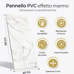 Divina Home Panneau décoratif grès cérame effet marbre, lot de 6, PVC 4,3m², finition UV, 120x60 cm, blanc