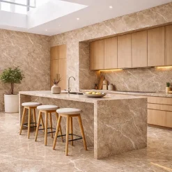 Divina Home Panneau décoratif grès cérame effet marbre, lot de 6, PVC 4,3m², finition UV, 120x60 cm, beige