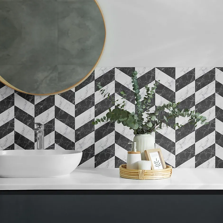 Wallfluent Panneau Décoratif 50x50 cm Motif À Chevrons En Marbre 4 pièces