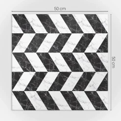 Wallfluent Panneau Décoratif 50x50 cm Motif À Chevrons En Marbre 4 pièces