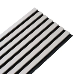 Decoon Panneau mural acoustique tasseaux bois 250 x 30 x 1,9 cm - Lamelles placage gris fond noir - 0,75m²