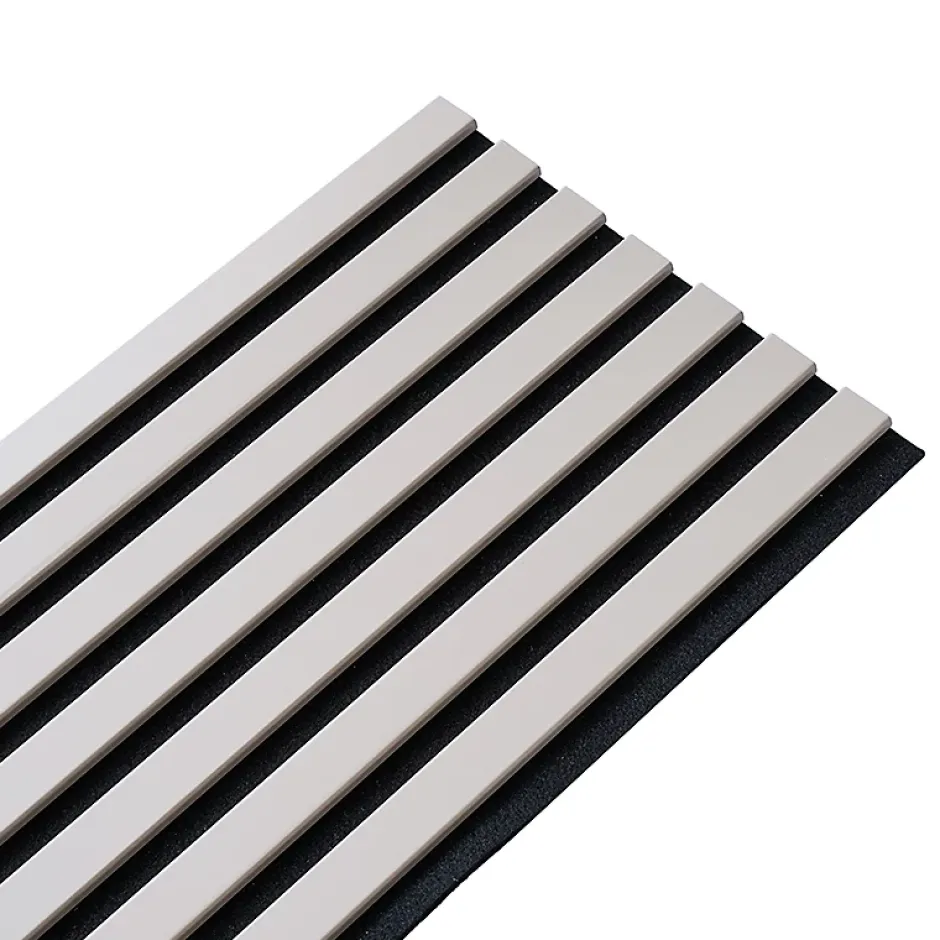 Decoon Panneau mural acoustique tasseaux bois 250 x 30 x 1,9 cm - Lamelles placage gris fond noir - 0,75m²