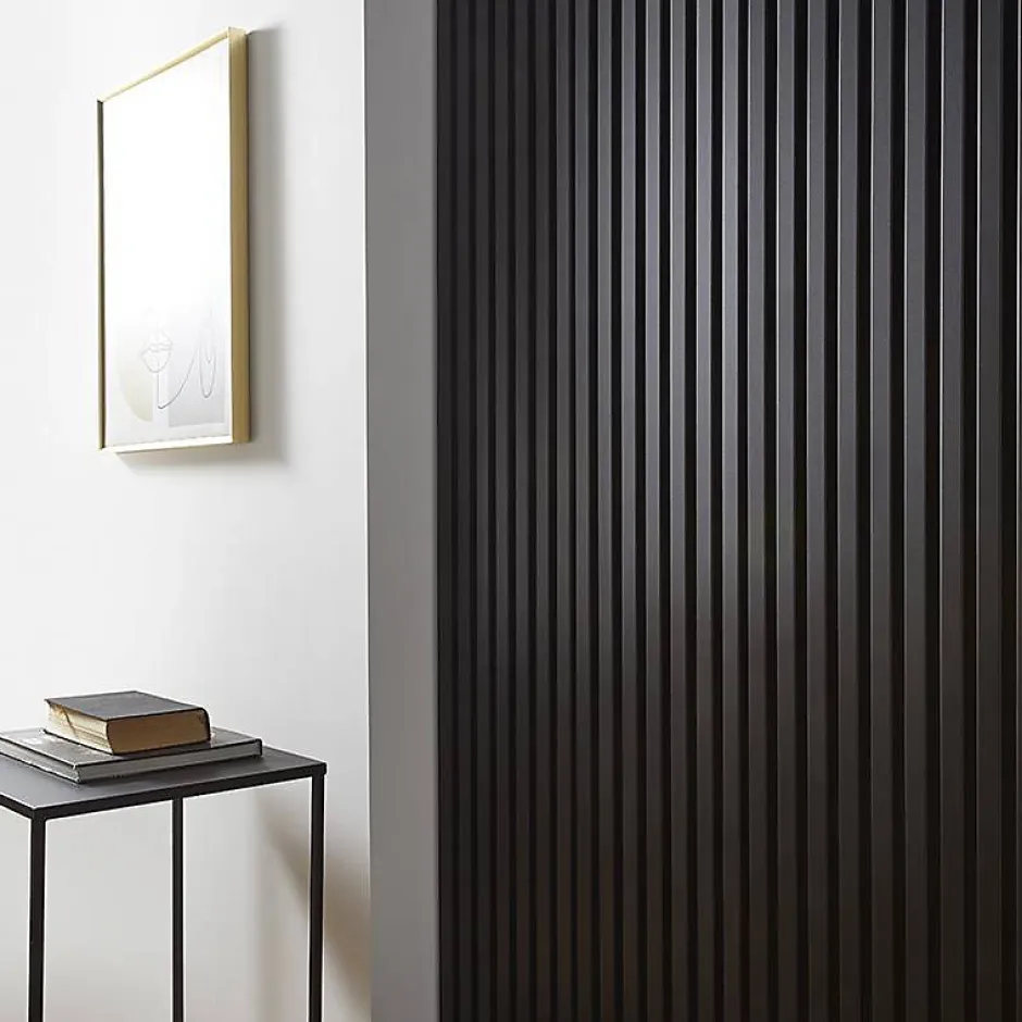 Decoon Panneau mural acoustique tasseaux bois 250 x 30 x 1,9 cm - Lamelles placage noir fond noir - 0,75m²