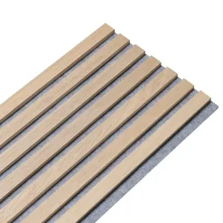 Decoon Panneau mural acoustique tasseaux bois 250 x 30 x 1,9 cm - Lamelles chêne clair véritable sur fond gris - 0,75m²