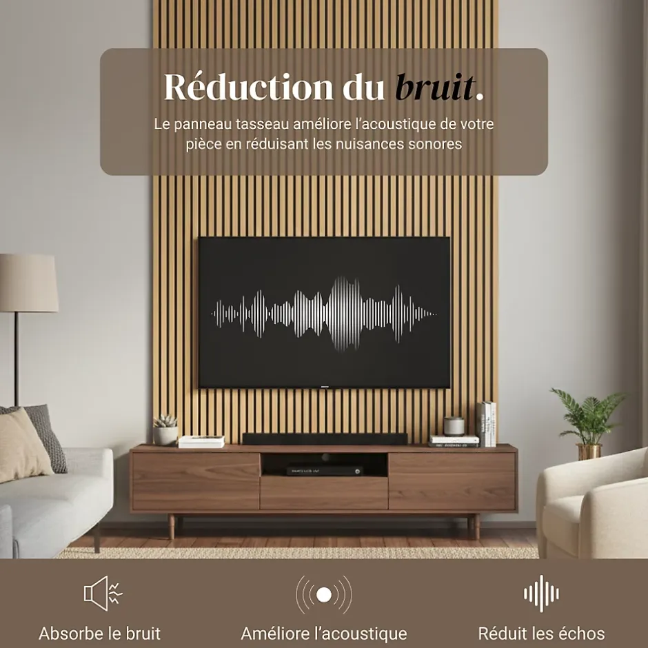 Panneau mural acoustique tasseaux MDF placage chêne véritable , L.267 cm x l.57,25 cm x Ep. 19 mm-Wood&Sens Hot