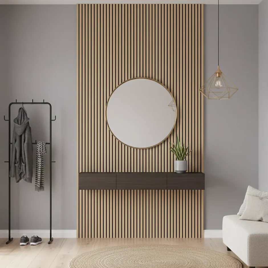 Panneau mural acoustique tasseaux MDF placage chêne véritable , L.267 cm x l.57,25 cm x Ep. 19 mm-Wood&Sens Hot