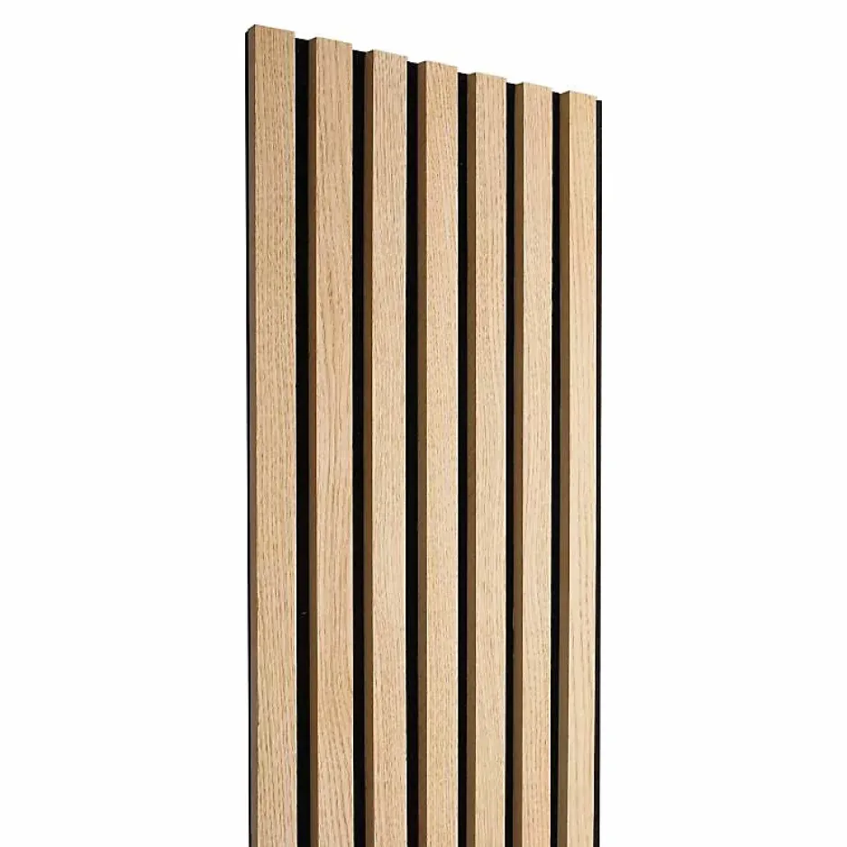 Panneau mural acoustique tasseaux bois 250 x 30 x 1,9 cm - Lamelles chêne clair véritable sur fond noir - 0,75m²-Decoon New