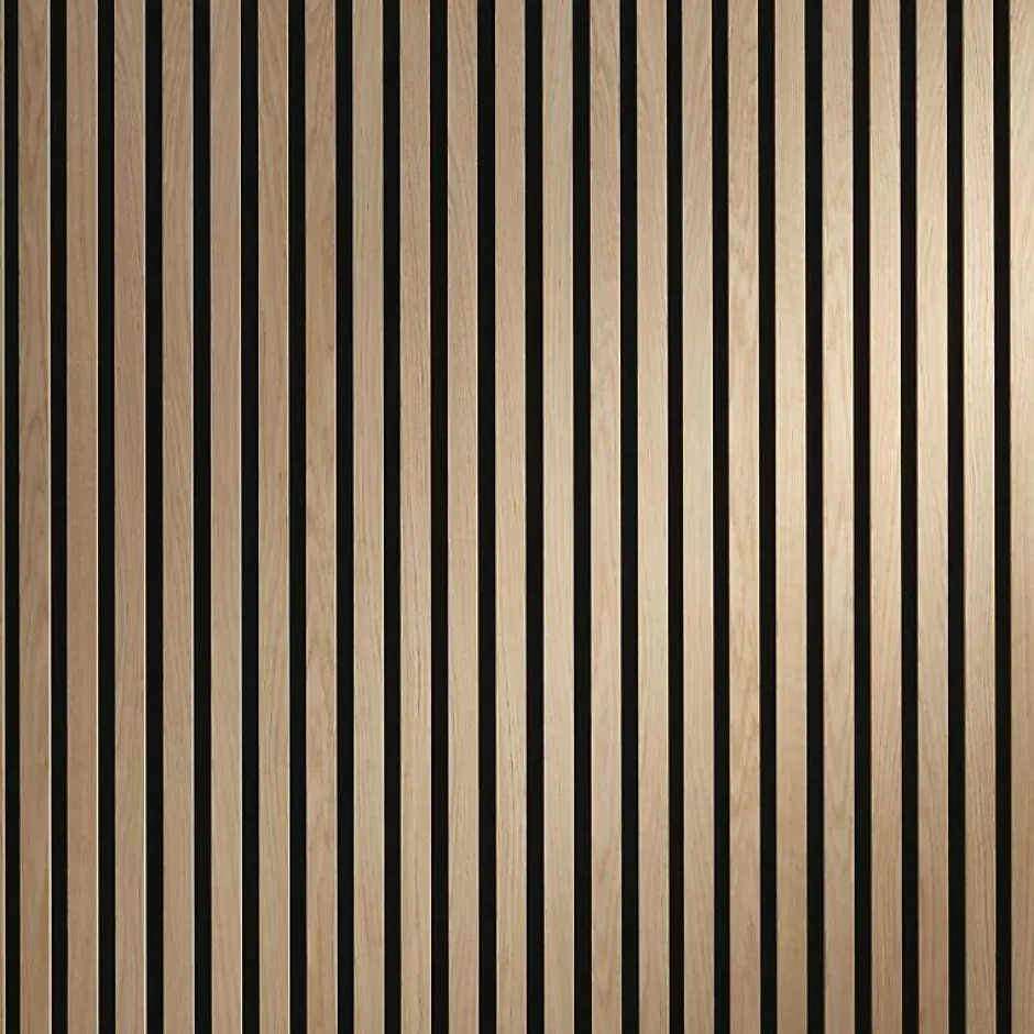 Panneau mural acoustique tasseaux bois 250 x 30 x 1,9 cm - Lamelles chêne clair véritable sur fond noir - 0,75m²-Decoon New