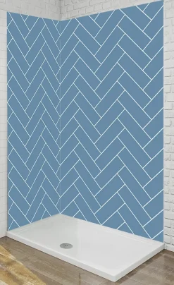 Ma nouvelle décoration Panneau mural Alu Douche Salle de Bain CHEVRON BLEU MAT DROITE 120 cm x 210 cm