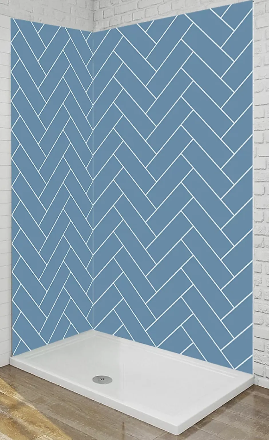 Ma nouvelle décoration Panneau mural Alu Douche Salle de Bain CHEVRON BLEU MAT DROITE 120 cm x 210 cm