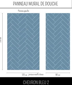 Ma nouvelle décoration Panneau mural Alu Douche Salle de Bain CHEVRON BLEU MAT DROITE 120 cm x 210 cm