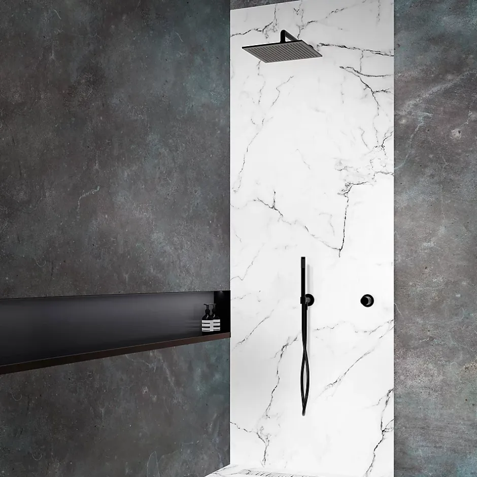 Autres Panneau mural de douche resine effet marbre blanc 250x100 cm Natte d'etancheite periferique integree