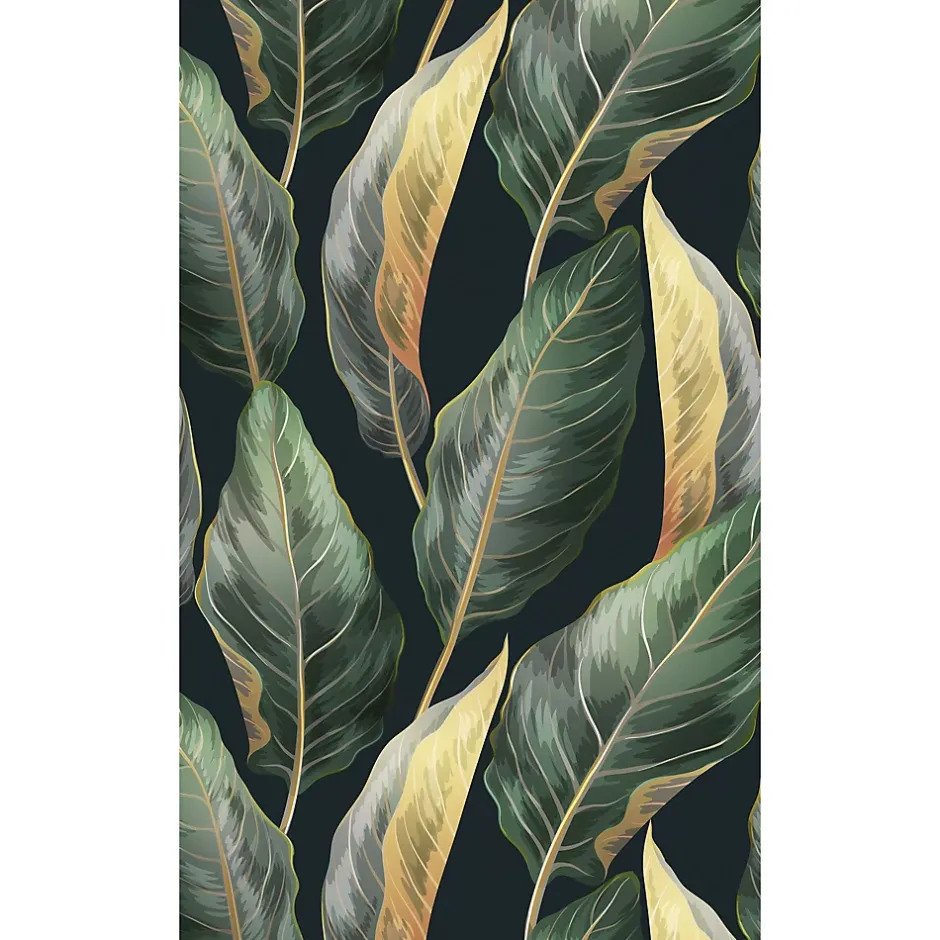 Panneau mural de salle de bains l.150 x H.255 cm, motifs feuilles bananier, DecoDesign-Schulte Discount