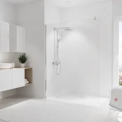 Panneau mural de salle de bains l.150 x H.255 cm, effet marbre blanc mat, DécoDesign-Schulte Clearance