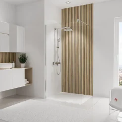 Schulte Panneau mural de salle de bains l.100 x H.255 cm, effet tasseaux bois chêne vertical, DécoDesign Japandi