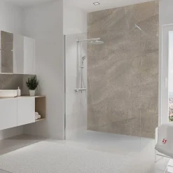 Schulte Panneau mural de salle de bains l.150 x H.255 cm, effet pierre taupe sablée, DécoDesign décor