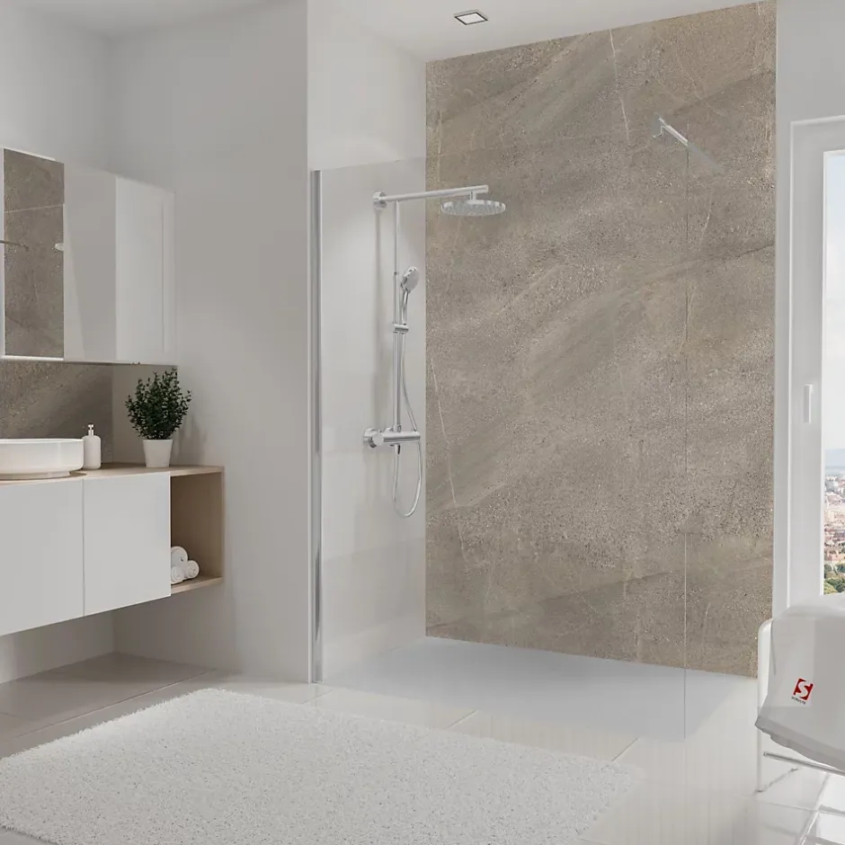 Schulte Panneau mural de salle de bains l.150 x H.255 cm, effet pierre taupe sablée, DécoDesign décor