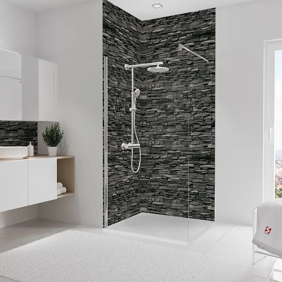 Schulte Panneau mural de salle de bains l.100 x H.255 cm, effet parement pierre gris, Décodesign vendu par 2