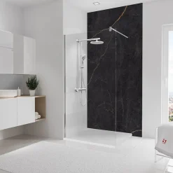 Schulte Panneau mural de salle de bain l.125 x H.255 cm, marbre anthracite et cuivre, DécoDesign