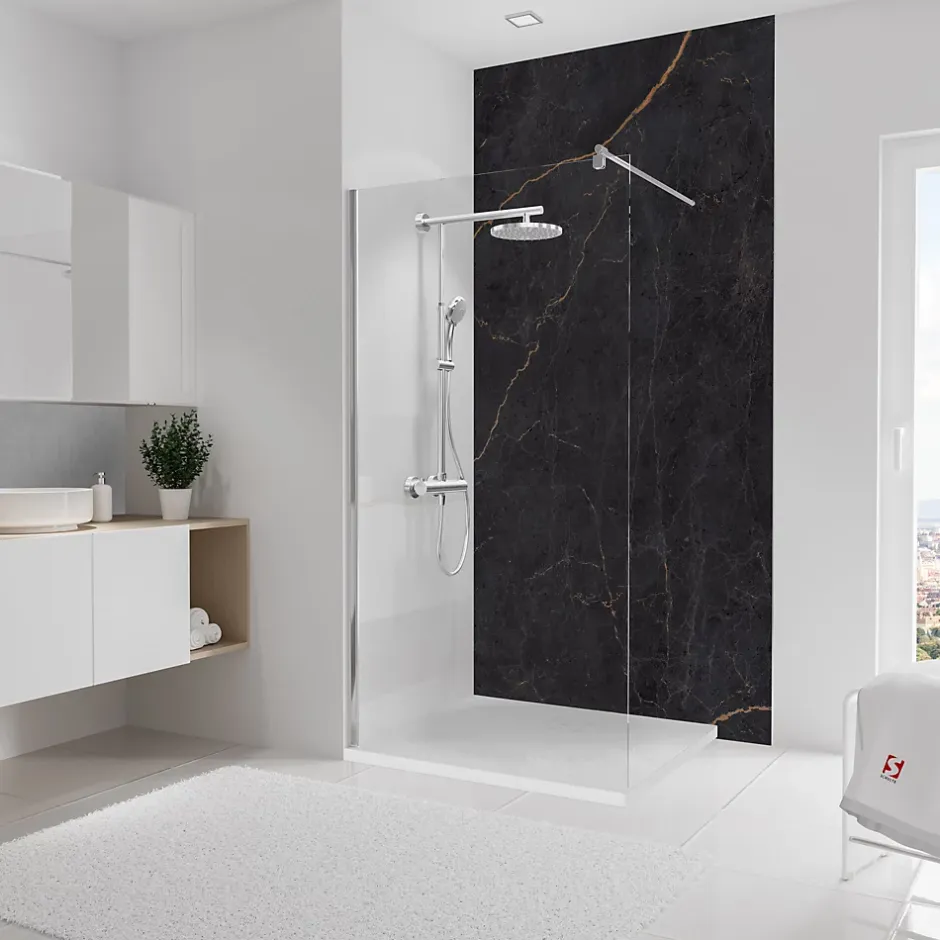 Schulte Panneau mural de salle de bain l.125 x H.255 cm, marbre anthracite et cuivre, DécoDesign