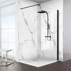 Panneau mural de salle de bains l.100 x H.210 cm, effet marbre de Carrare blanc brillant, Décodesign Brio-Schulte Online