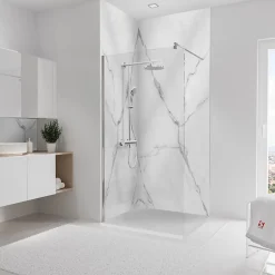 Schulte Panneau mural de salle de bains l.100 x H.255 cm, effet marbre de carrare blanc brillant, Décodesign Brio vendu par 2