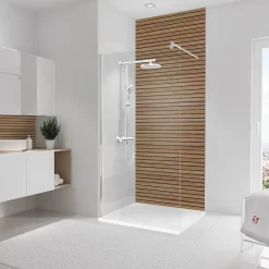 Schulte Panneau mural de salle de bains l.100 x H.255 cm, effet tasseaux bois chêne horizontal, DécoDesign Japandi