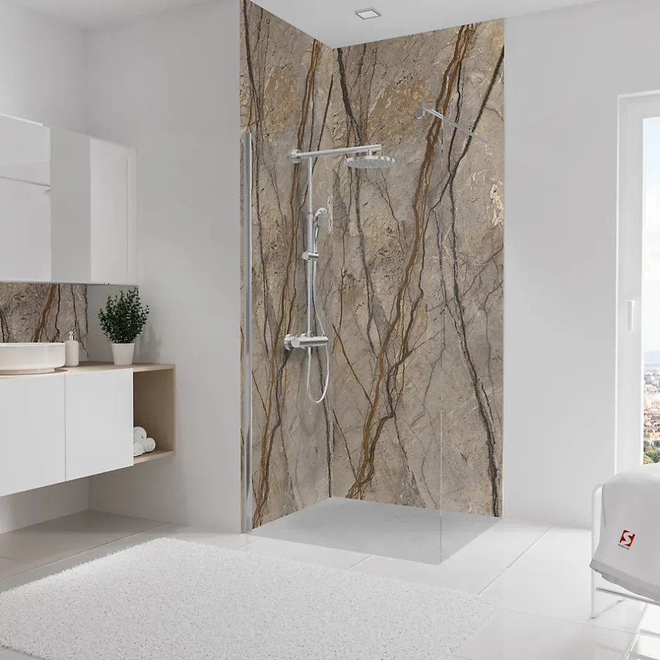 Schulte Panneau mural de salle de bain l.100 x H.255 cm, marbre marron, Décodesign vendu par 2